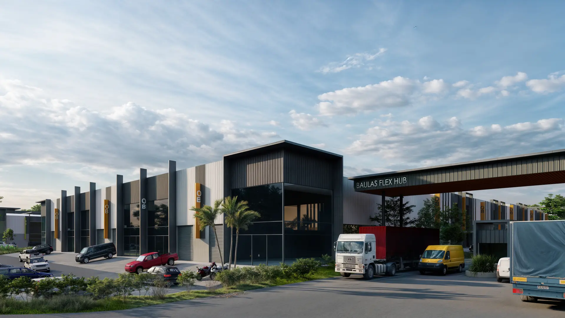 BAULAS FLEX HUB — vista exterior del conjunto en Huacas, Guanacaste